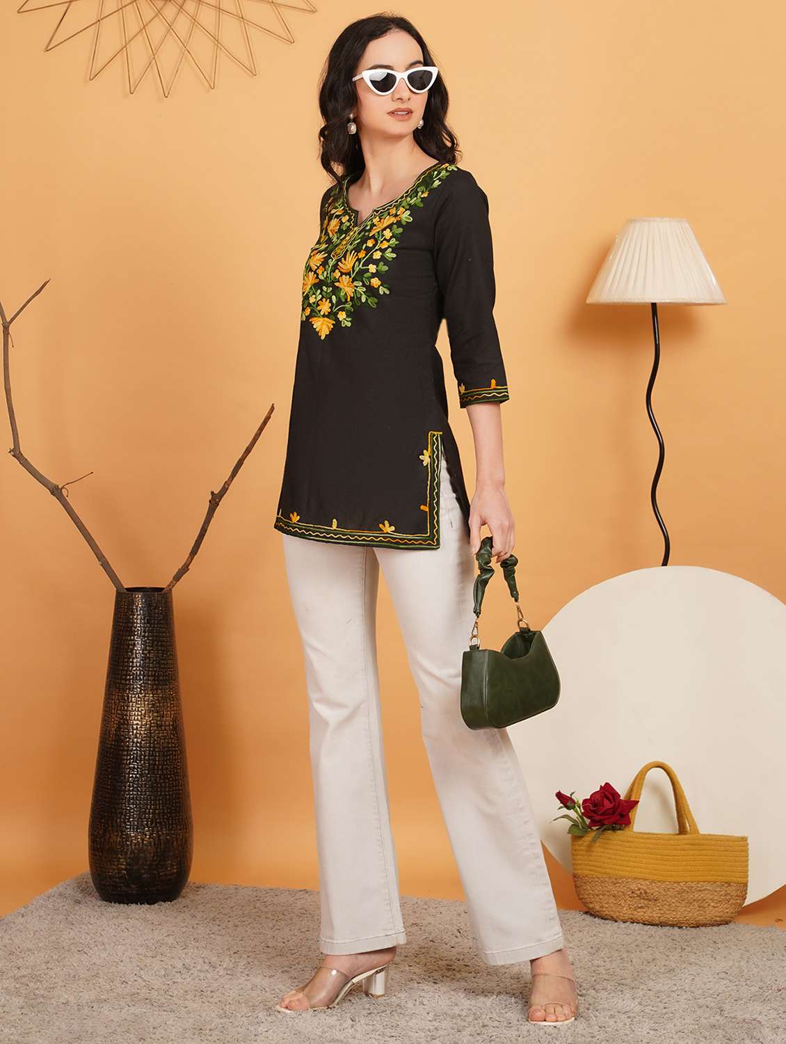 Women Embroidered Notch Neck Straight Kurti - 22541439 -  Standard Image - 4