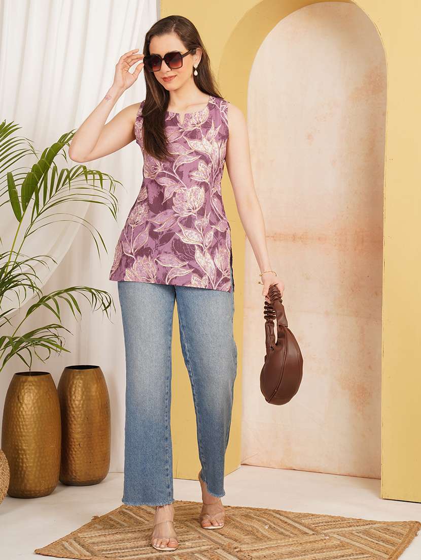 women printed sleeveless straight kurti - 22541443 -  Standard Image - 4