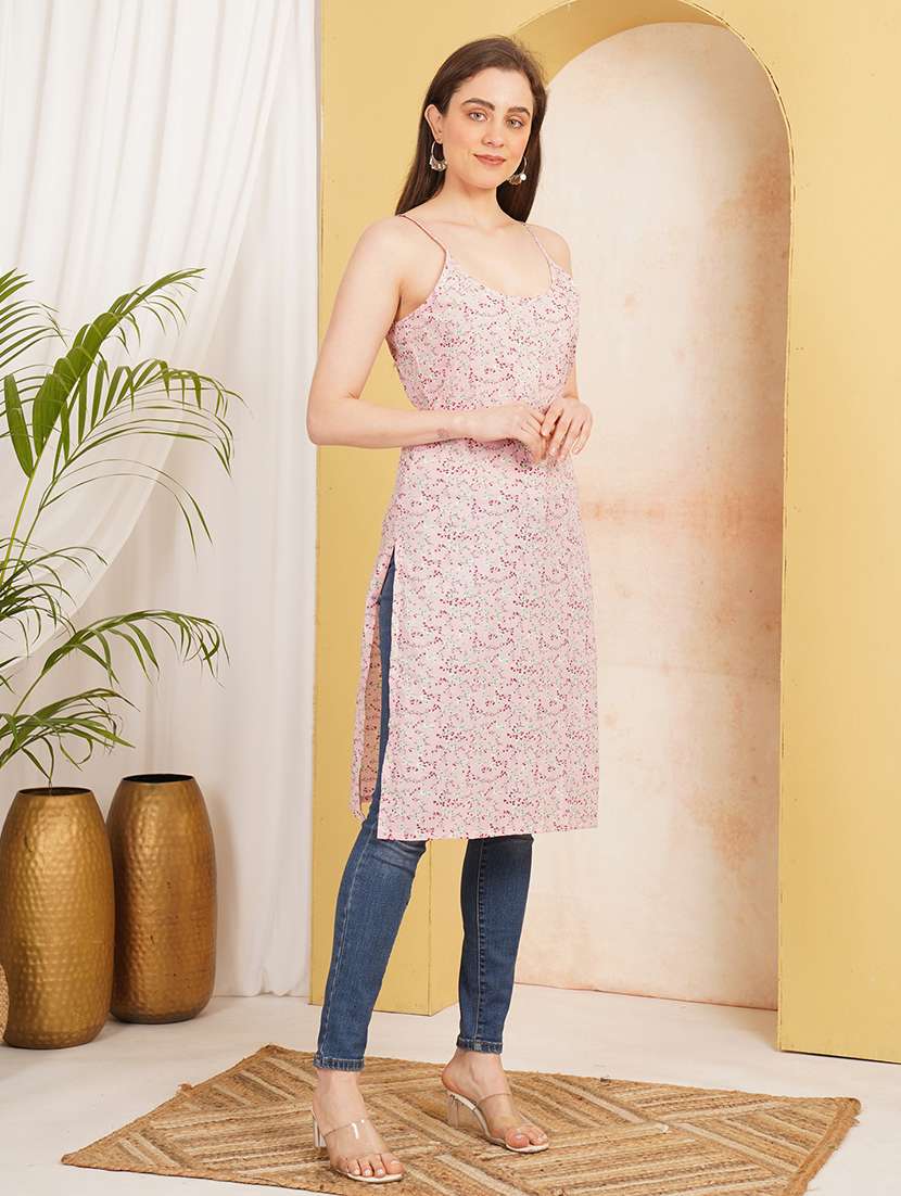 women printed shoulder strap straight kurta - 22541445 -  Standard Image - 4