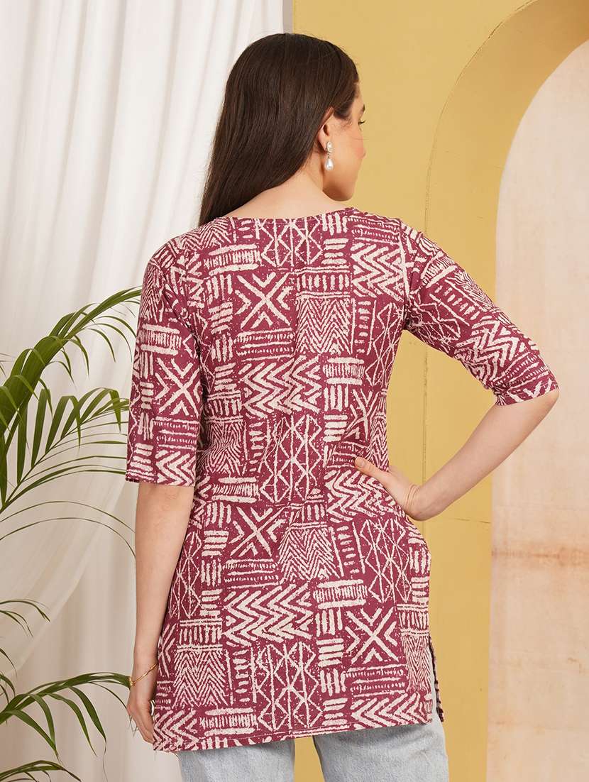 women printed three quarter sleeve straight kurti - 22541457 -  Standard Image - 4