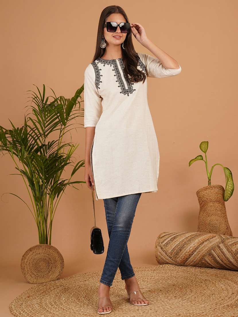 women embroidered three quarter sleeve straight kurti - 22541462 -  Standard Image - 4