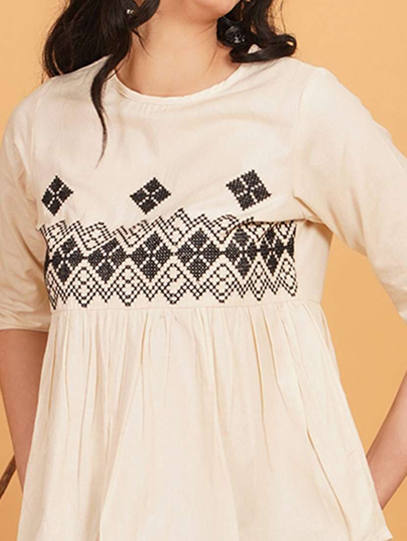 women embroidered three quarter sleeve ethnic top - 22541477 -  Standard Image - 1