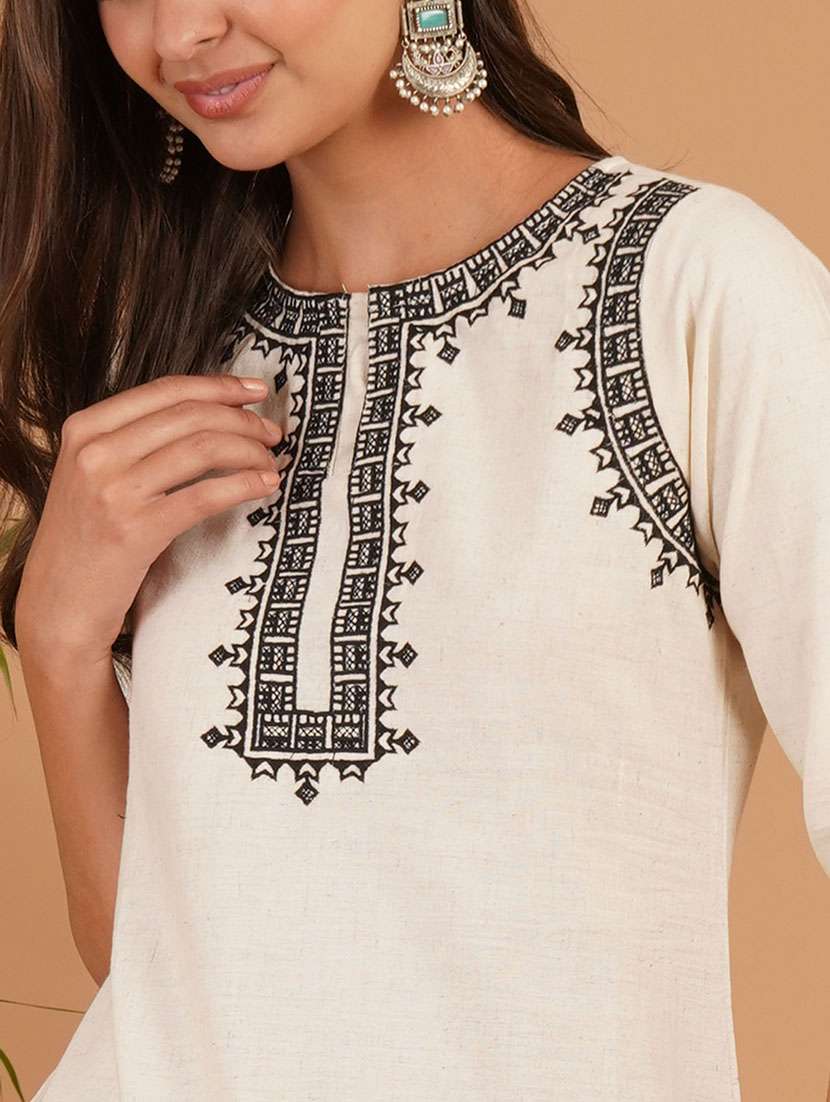 women embroidered three quarter sleeve straight kurti - 22541508 -  Standard Image - 1