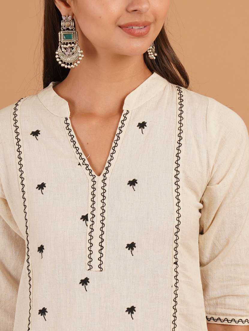 women embroidered three quarter sleeve straight kurti - 22541511 -  Standard Image - 1