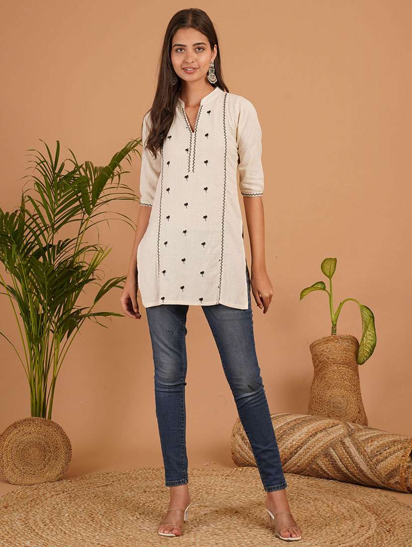 women embroidered three quarter sleeve straight kurti - 22541511 -  Standard Image - 4