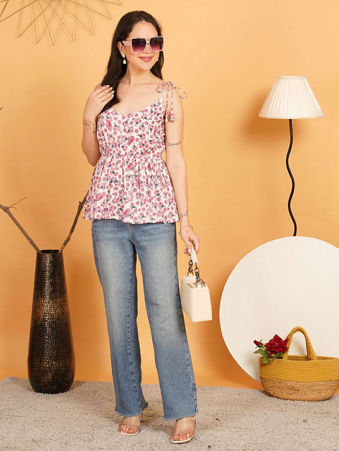 Women Printed Shoulder Strap Peplum Top - 22541664 -  Standard Image - 4
