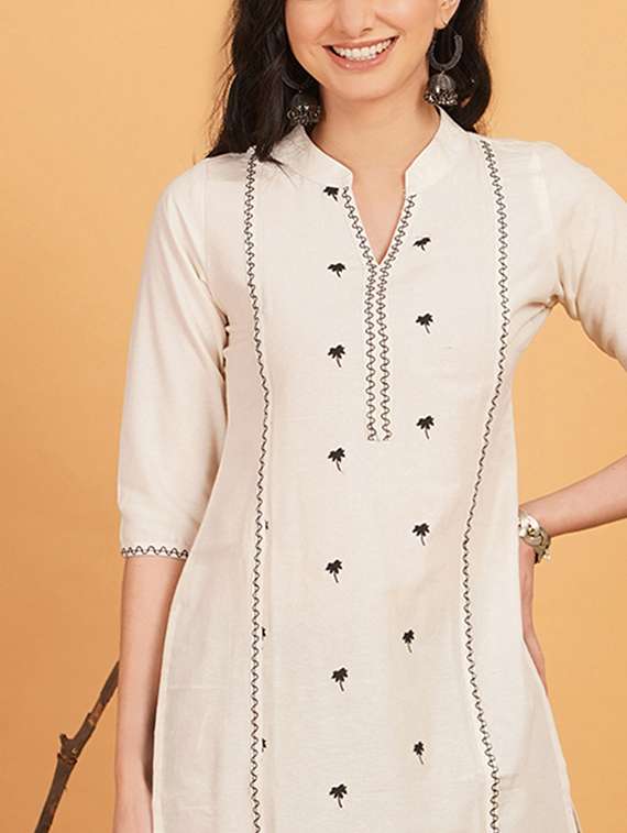 women embroidered three quarter sleeves straight kurti - 22541671 -  Standard Image - 1