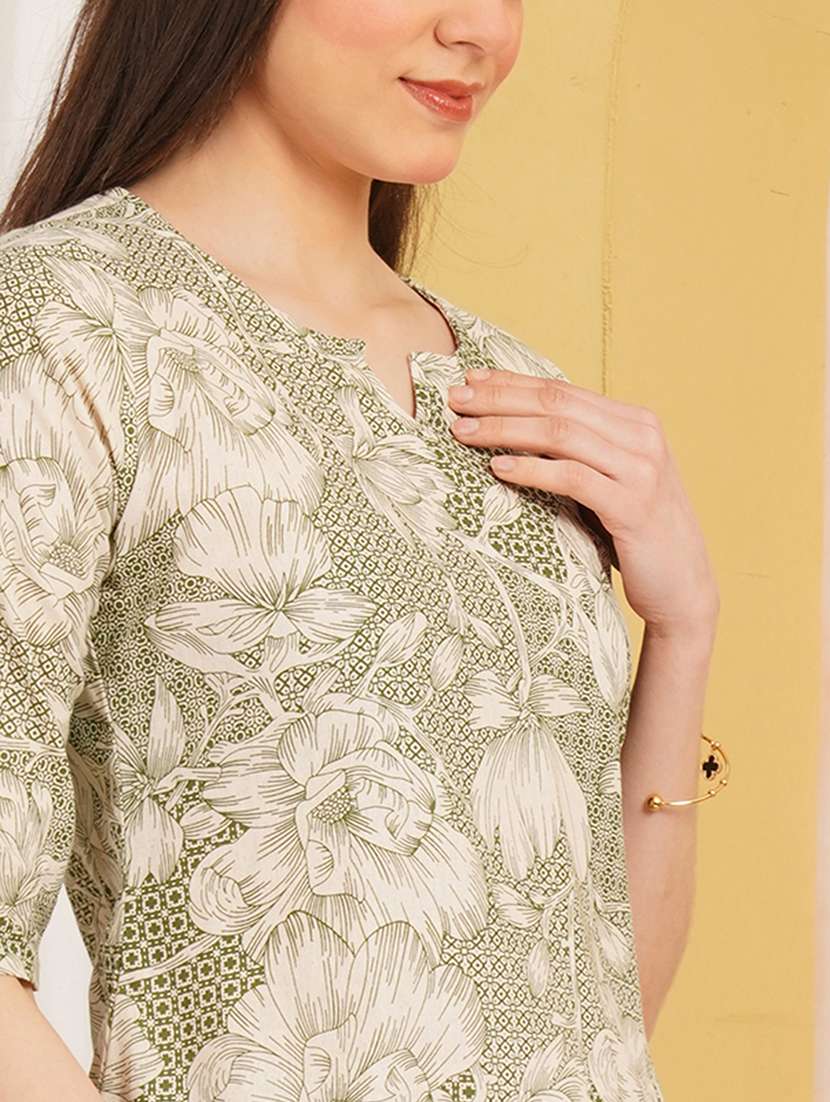 women printed three quarter sleeve straight kurti - 22541822 -  Standard Image - 1
