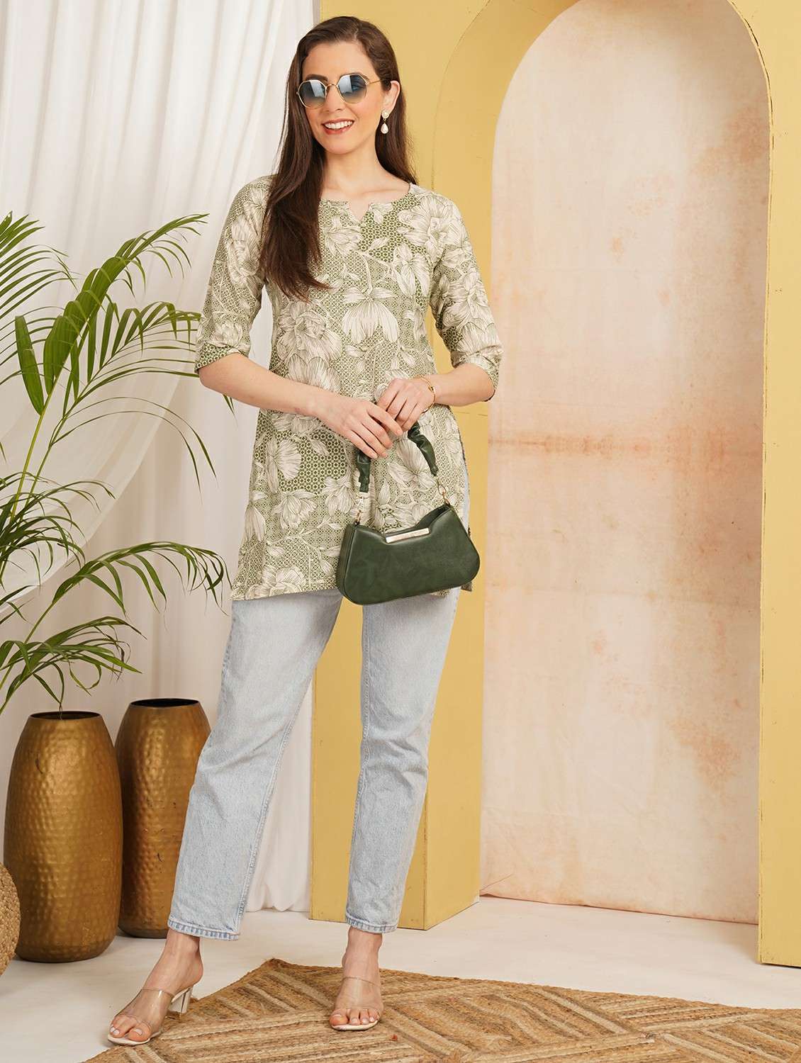 women printed three quarter sleeve straight kurti - 22541822 -  Standard Image - 4