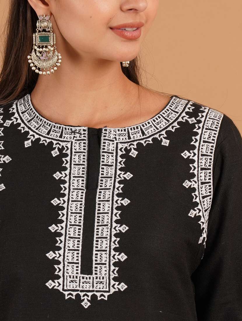 women embroidered three quarter sleeve straight kurti - 22541829 -  Standard Image - 1