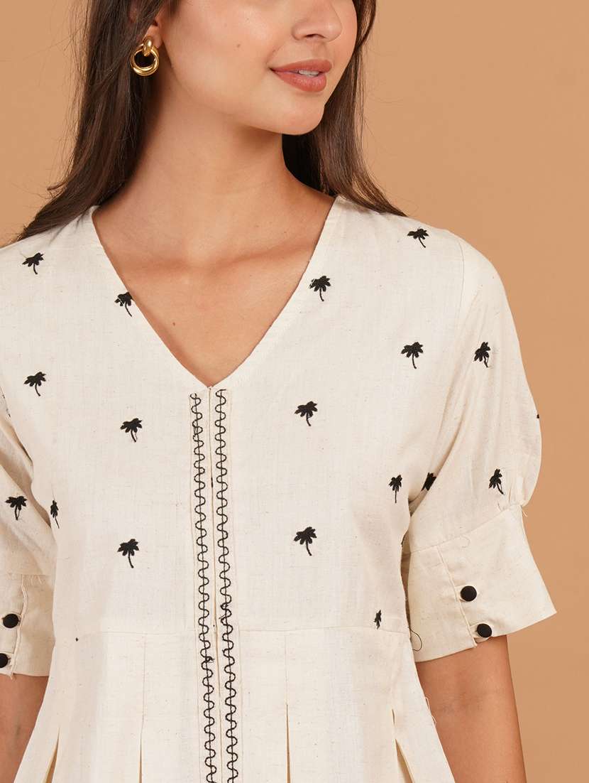 women embroidered puff sleeve a line top - 22541841 -  Standard Image - 1