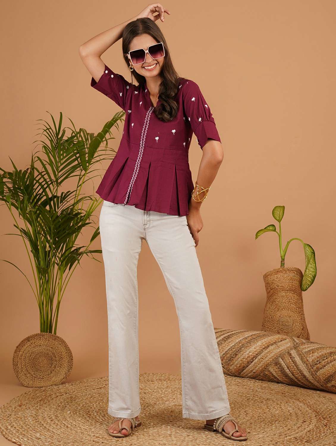 women embroidered puff sleeve a line top - 22541843 -  Standard Image - 4