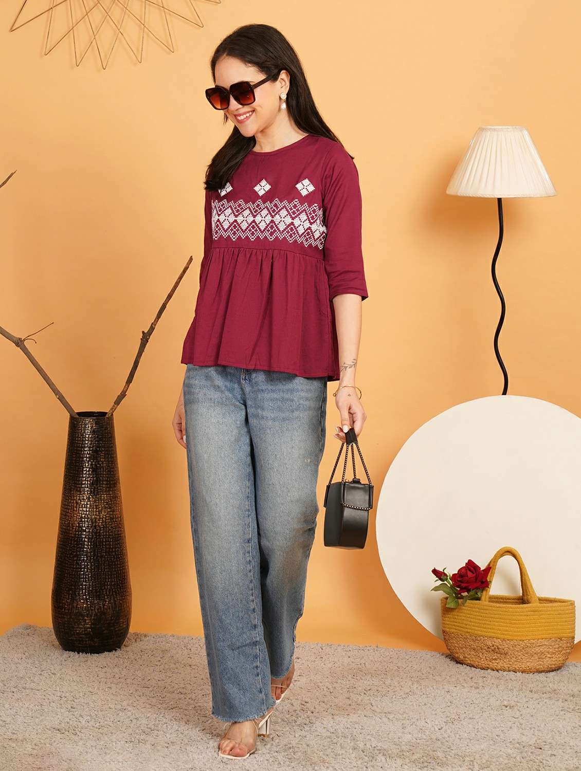 women embroidered three quarter sleeve ethnic top - 22541848 -  Standard Image - 4