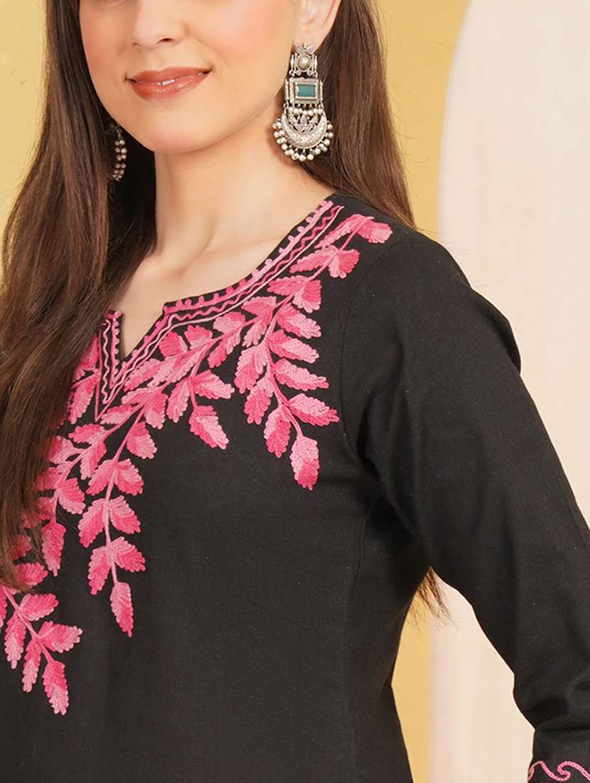 Women Embroidered Notch Neck Straight Kurti - 22541856 -  Standard Image - 1