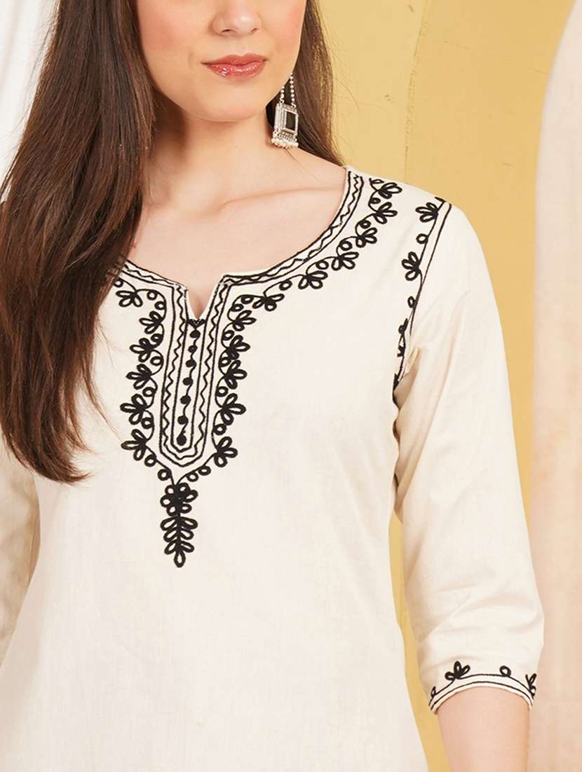 Women Embroidered Notch Neck Straight Kurti - 22541859 -  Standard Image - 1
