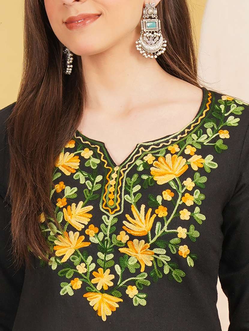 women embroidered notch neck straight kurti - 22541882 -  Standard Image - 1