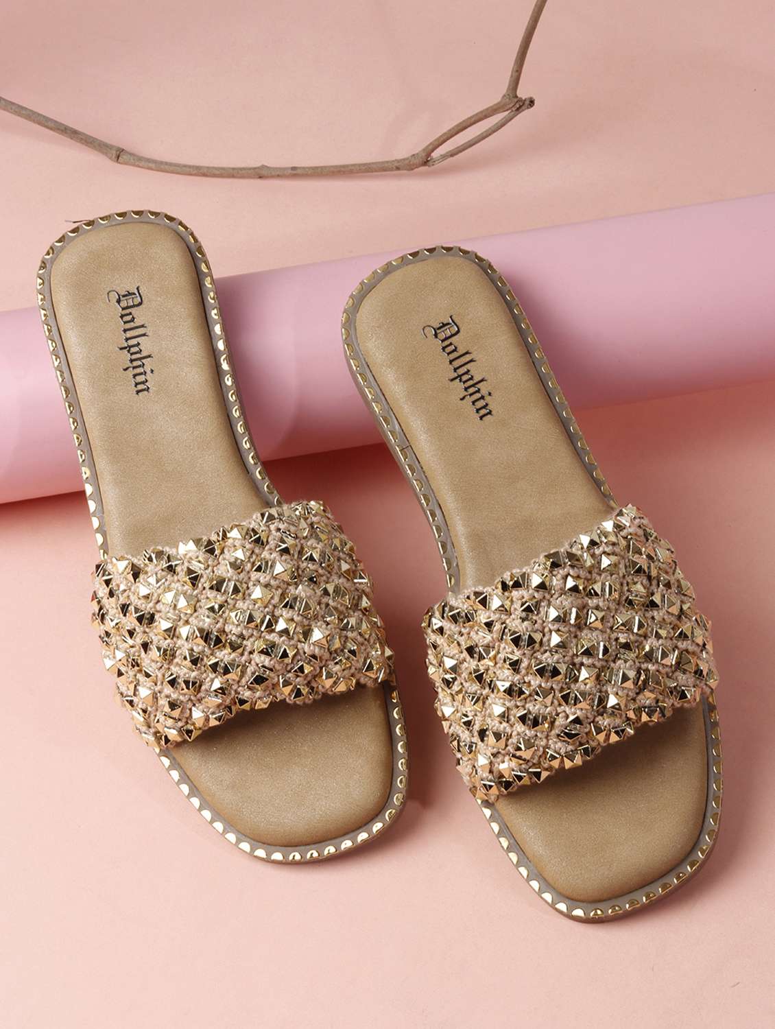 women embellished slip on flat