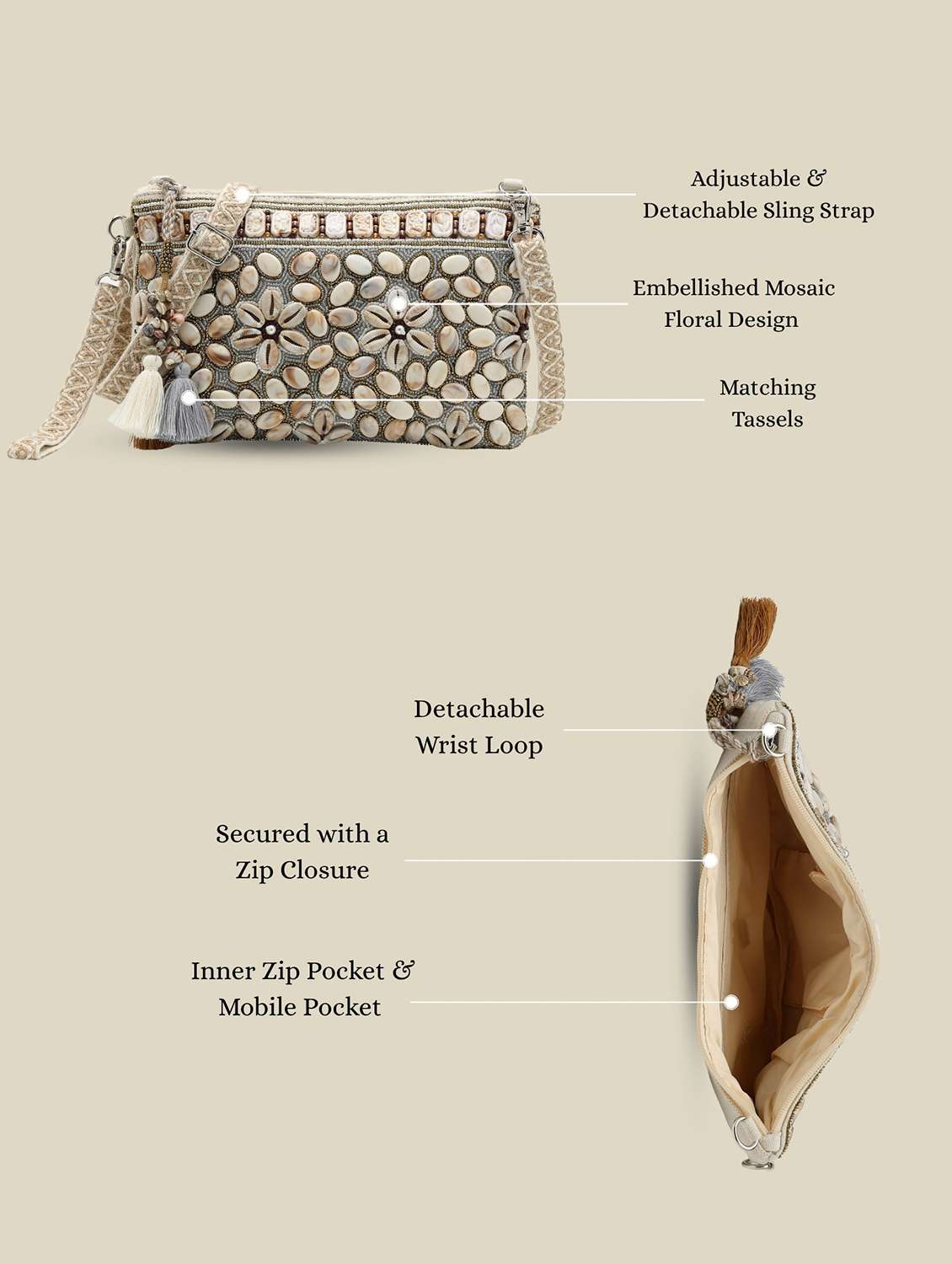 Cotton Floral Embellished Sling Bag With Tassels - 22541929 -  Standard Image - 4