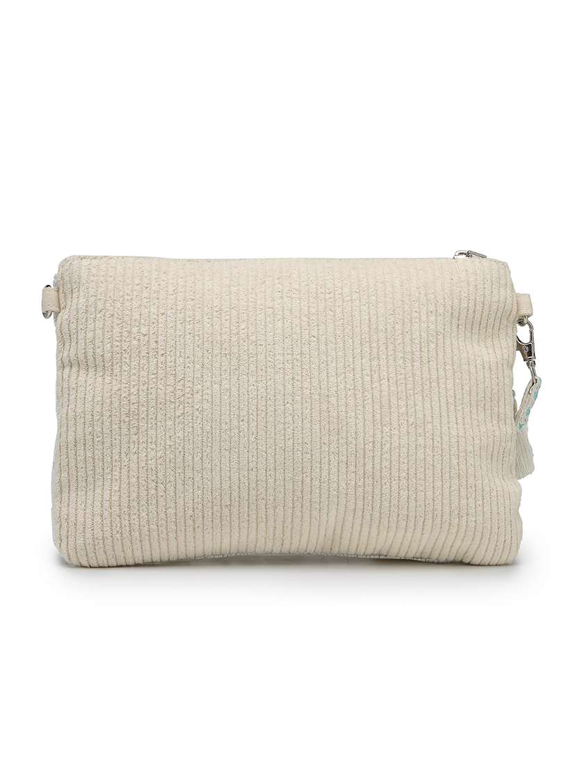 Off White Floral Embellished Canvas Sling Bag With Zip Closure - 22541931 -  Standard Image - 1