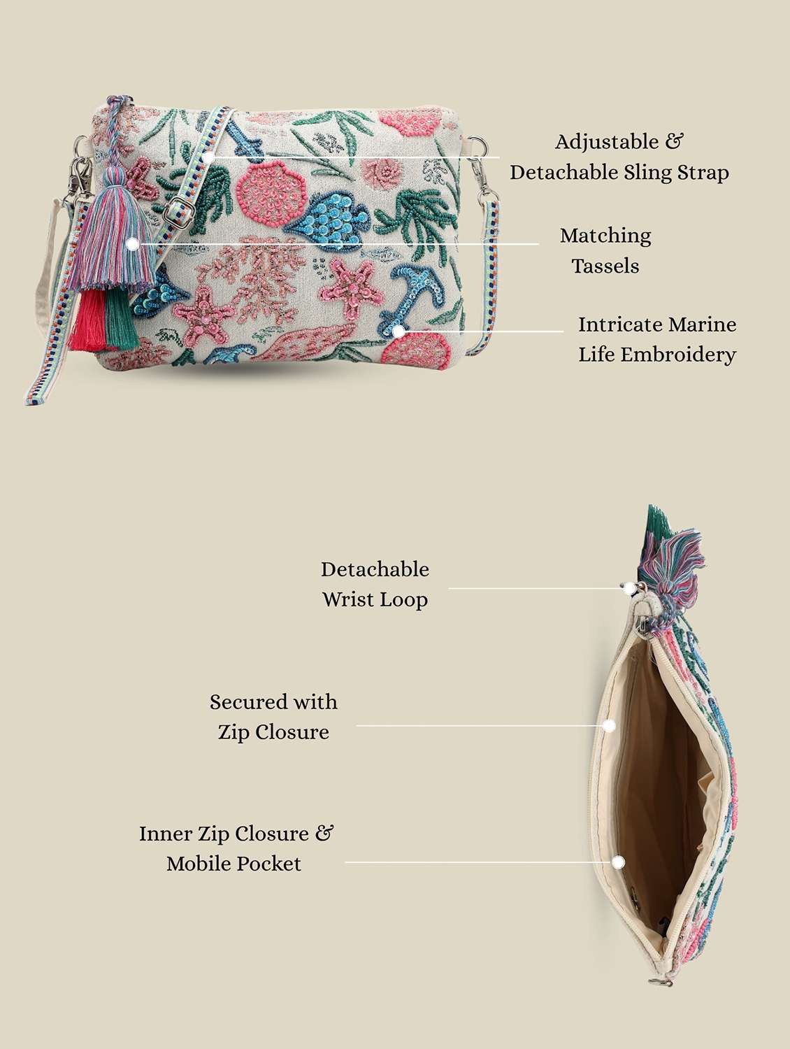 anekaant cotton off white sling bag with embroidery - 22541932 -  Standard Image - 4