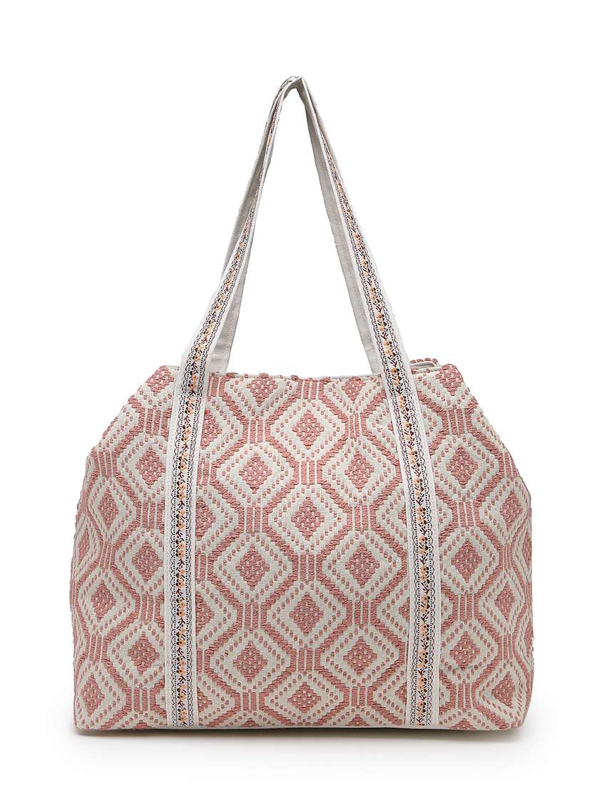 Pink Cotton Canvas Aztec Beaded Hobo Bag With Button Closure - 22541937 -  Standard Image - 1