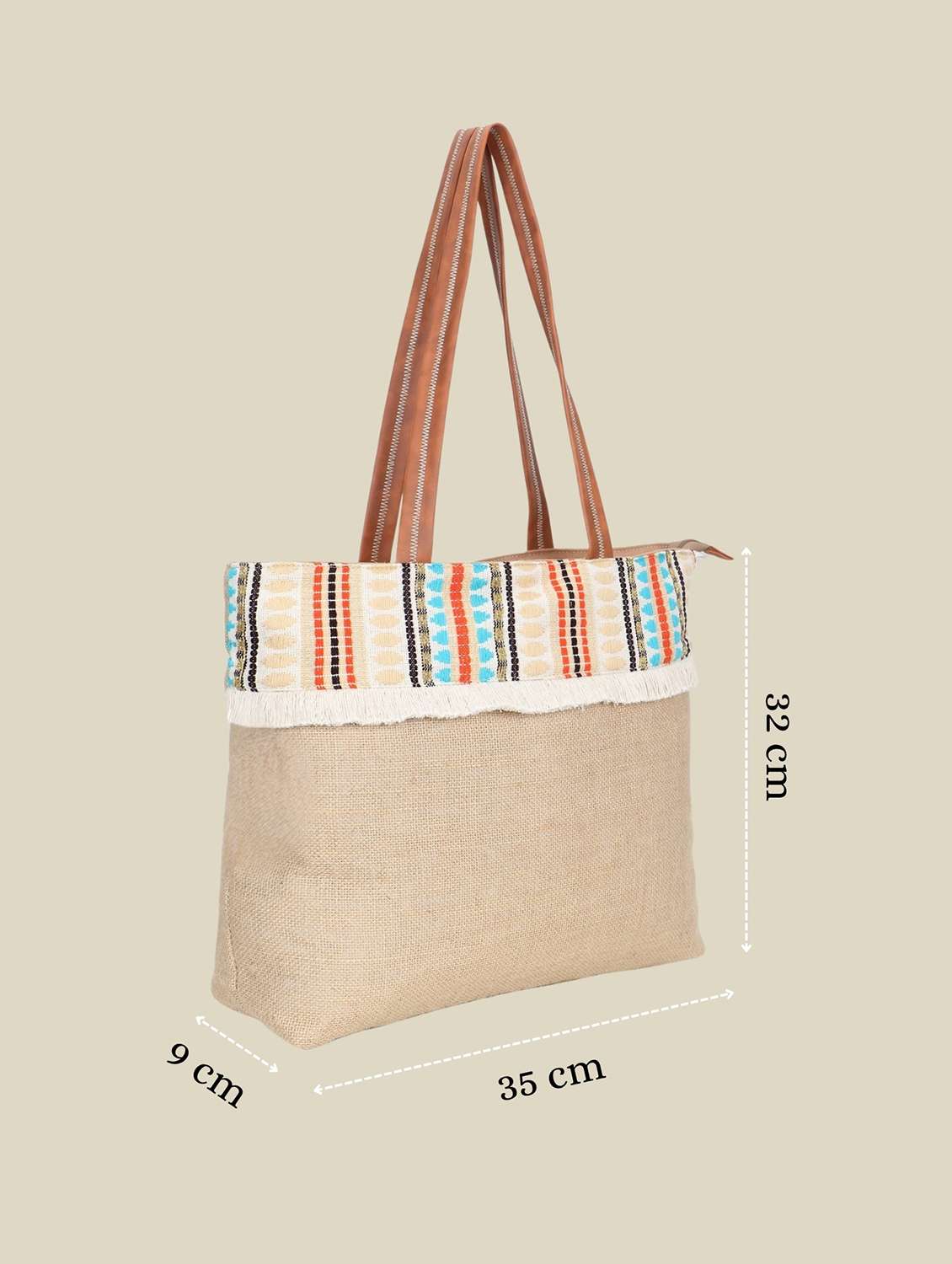 jute tote bag with zip closure casual beige - 22541938 -  Standard Image - 4