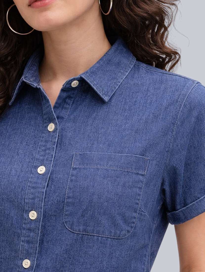 women solid short sleeves casual shirt - 22541940 -  Standard Image - 1