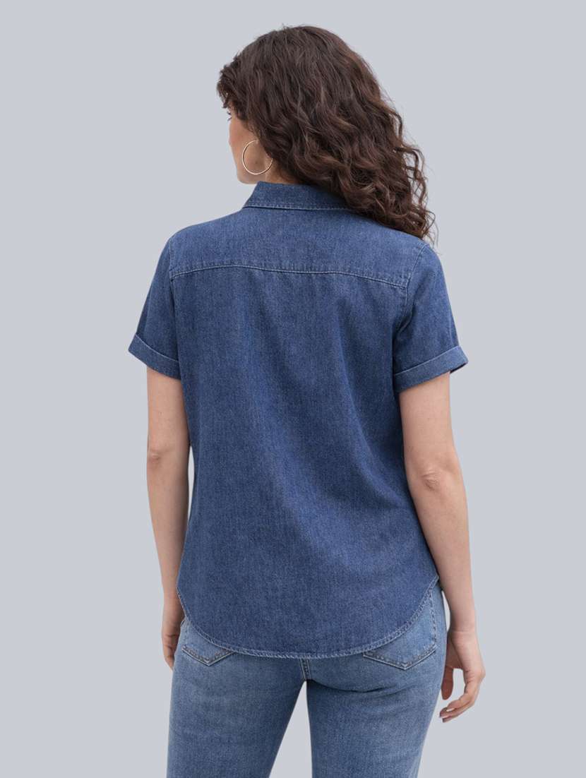 women solid short sleeves casual shirt - 22541940 -  Standard Image - 4