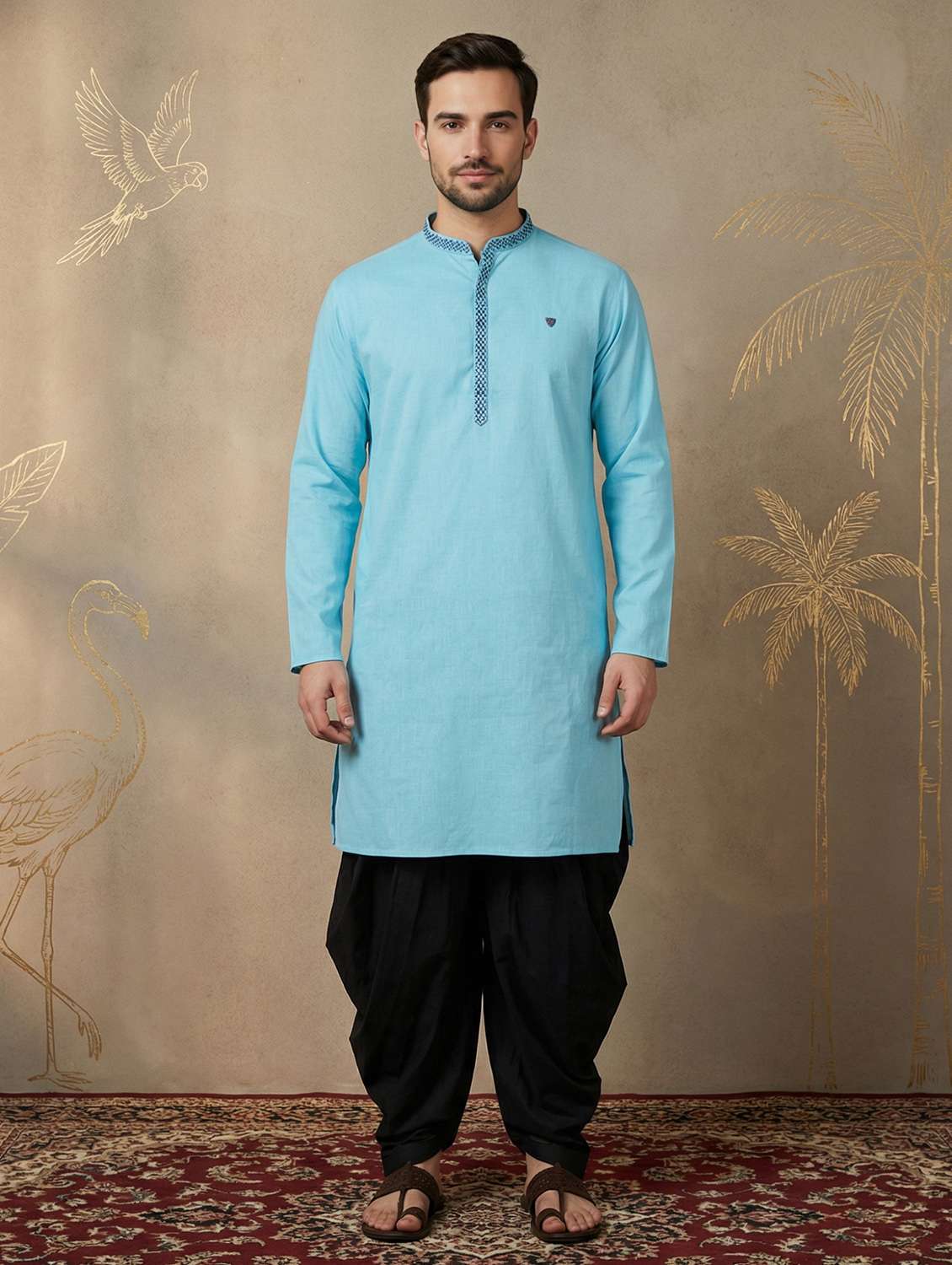 men solid mandarin neck long kurta