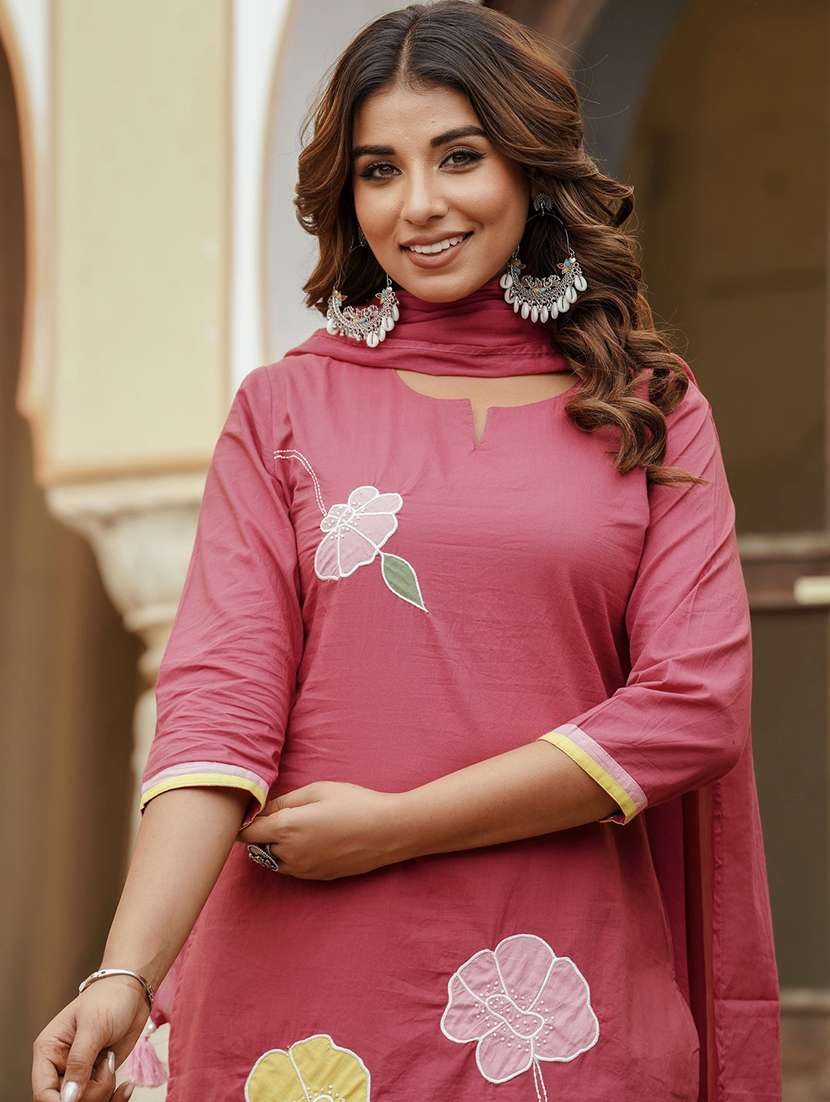 women embroidered three quarter sleeve kurta palazzo with dupatta set - 22541979 -  Standard Image - 1