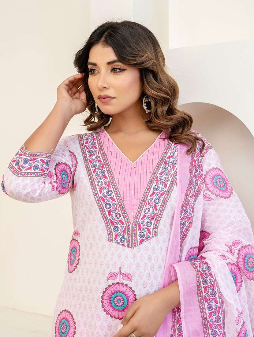 Women Printed Three Quarter Sleeve Kurta Pant With Dupatta Set - 22542002 -  Standard Image - 1
