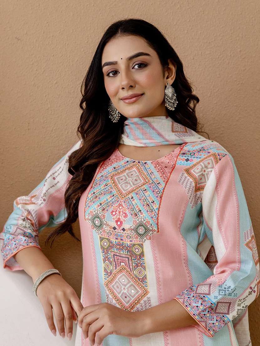 women printed three quarter sleeve kurta pant with dupatta set - 22542011 -  Standard Image - 1