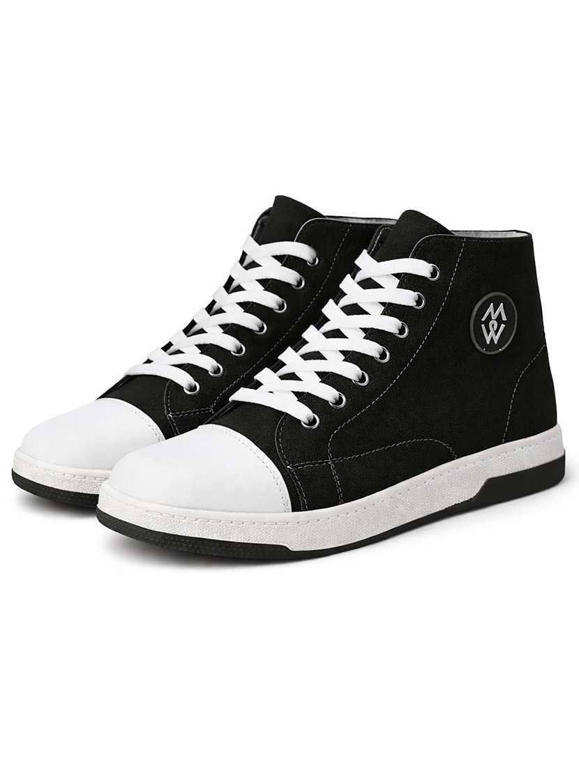 men solid lace up high ankle sneakers