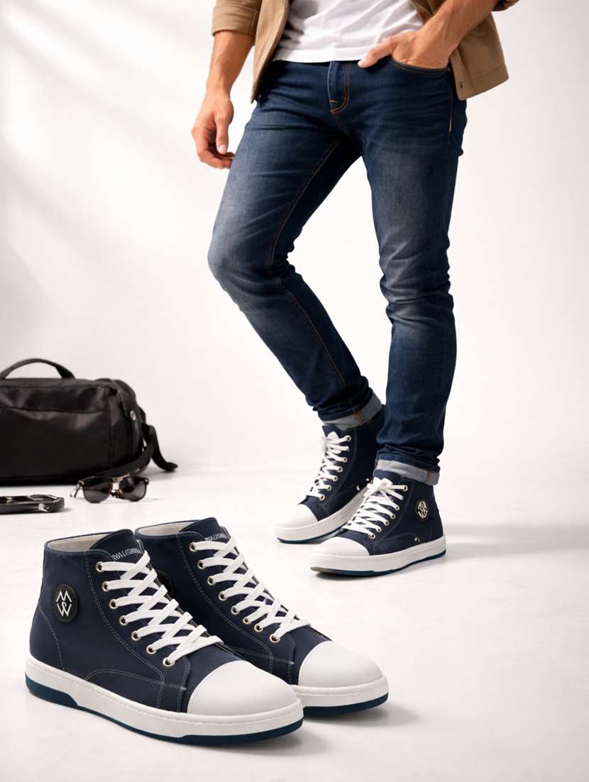 men solid lace up high ankle sneakers - 22542079 -  Standard Image - 4