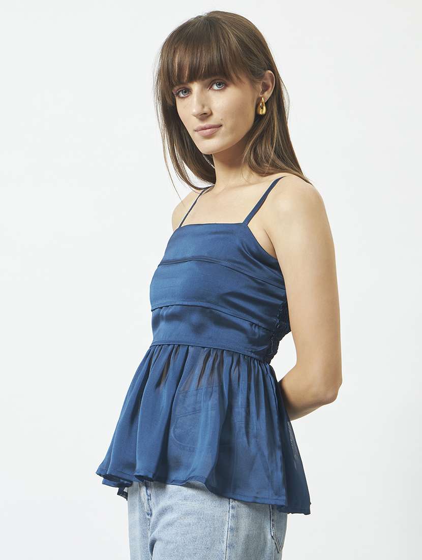 women solid shoulder strap peplum top - 22542093 -  Standard Image - 1