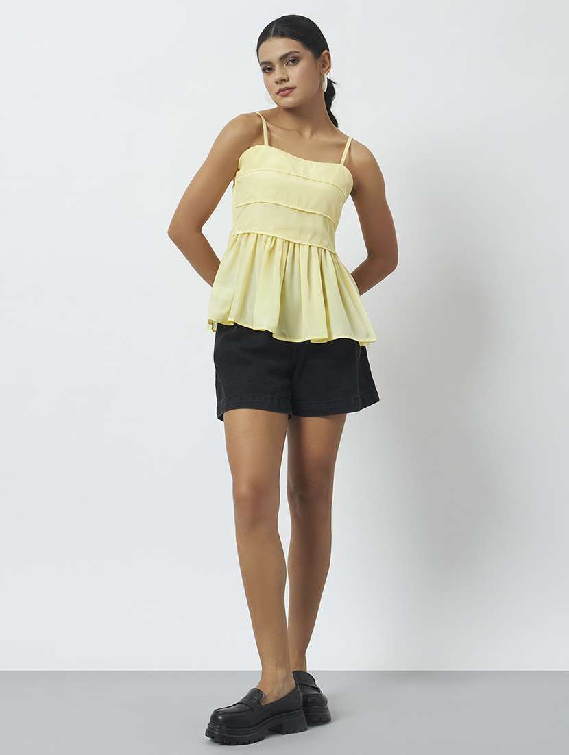 women solid shoulder strap peplum top - 22542095 -  Standard Image - 4