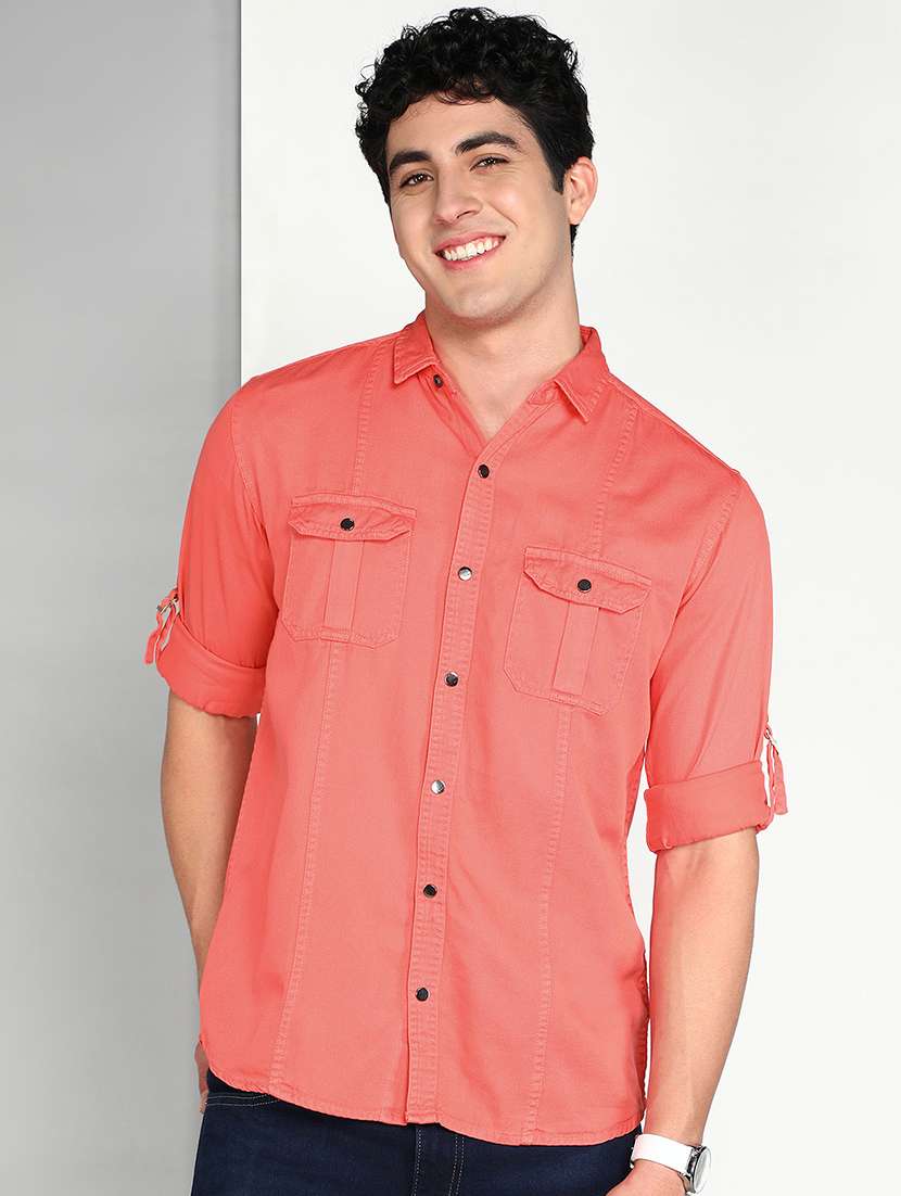 men solid collared regular fit shirt