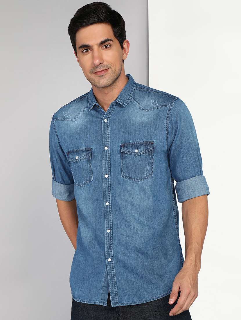 men solid collared regular fit shirt