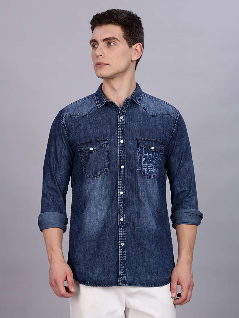 men solid collared regular fit shirt