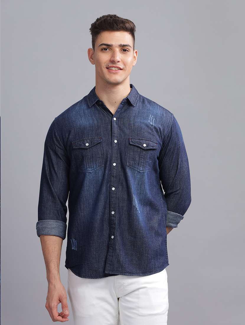 men solid collared regular fit shirt
