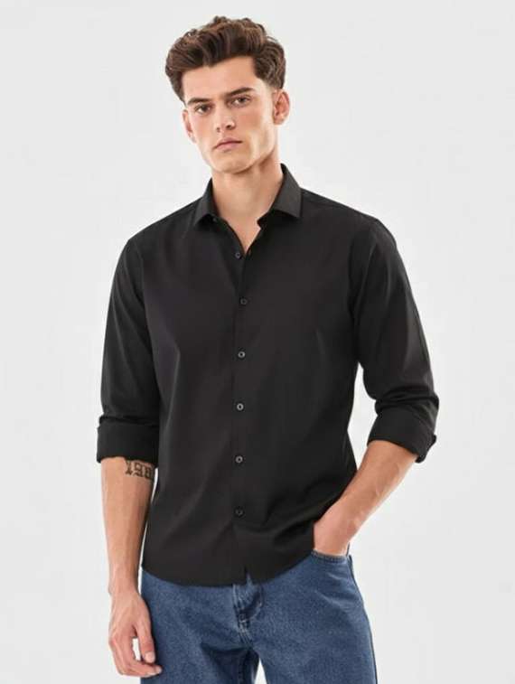 men solid collared regular fit casual shirt