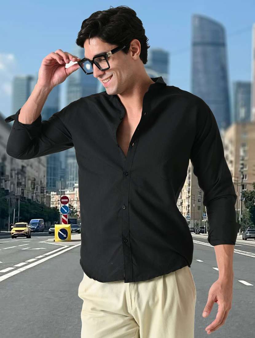 men solid collared slim fit casual shirt
