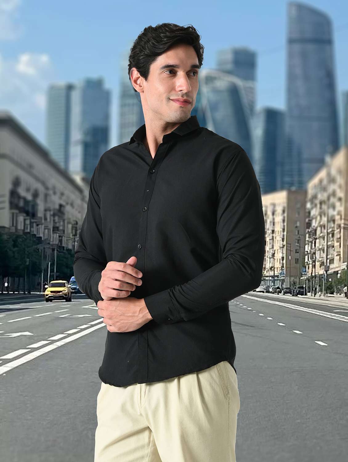men solid collared slim fit casual shirt - 22542296 -  Standard Image - 1