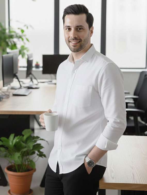 men solid collared regular fit casual shirt