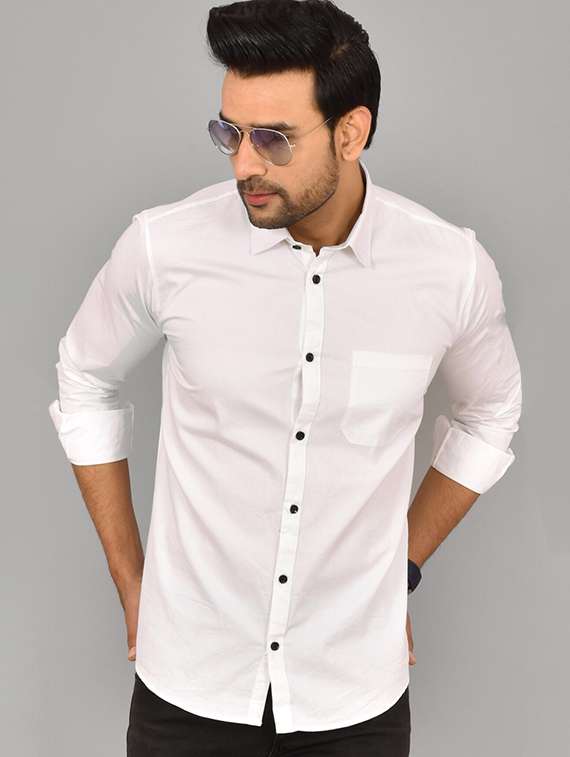 men solid collared slim fit casual shirt