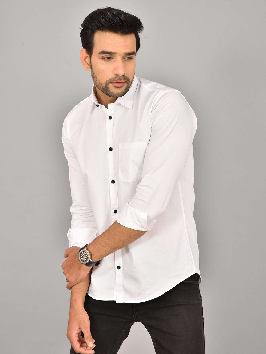 men solid collared slim fit casual shirt - 22542436 -  Standard Image - 4