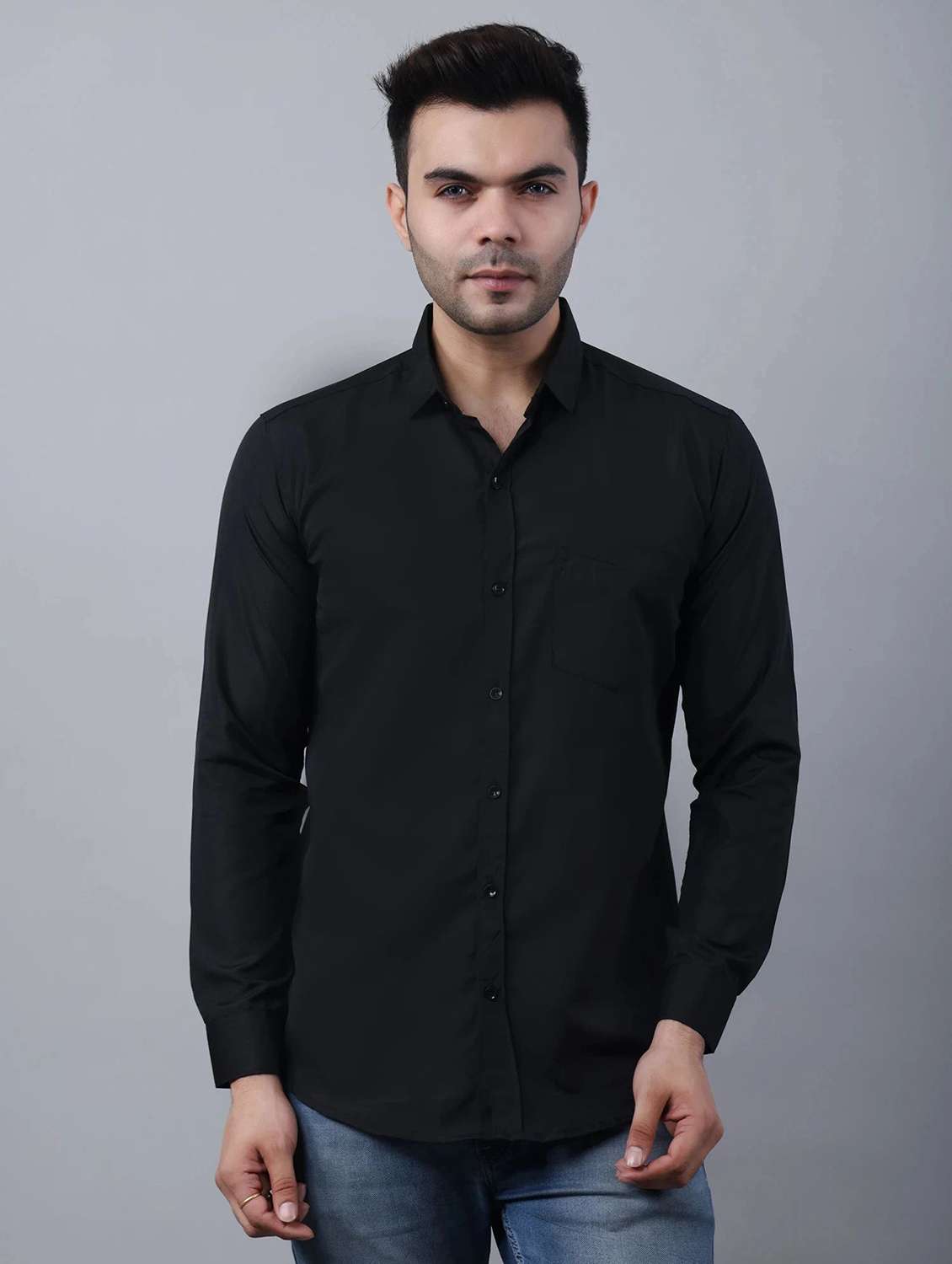 Men Solid Collared Slim Fit Casual Shirt - 22542493 -  Standard Image - 1