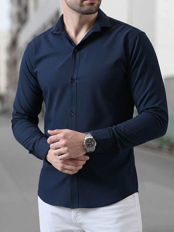 Men Solid Collared Slim Fit Casual Shirt - 22542529 -  Standard Image - 1