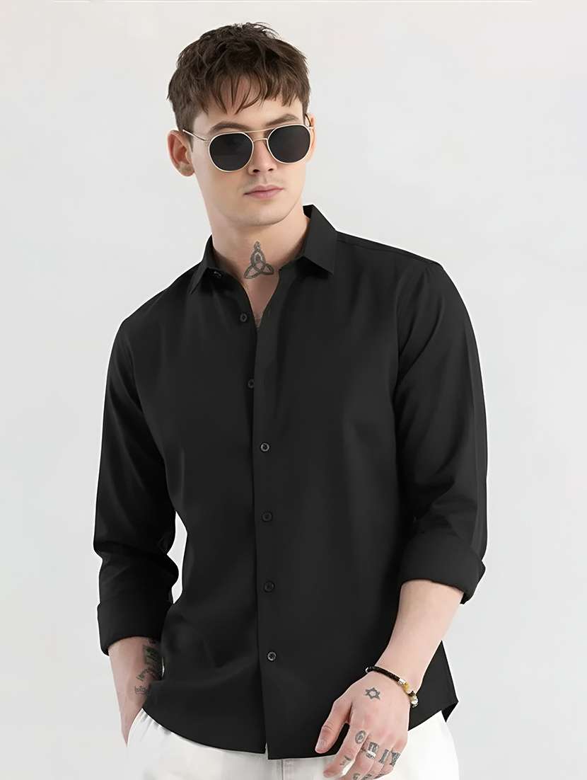 men solid collared regular fit casual shirt