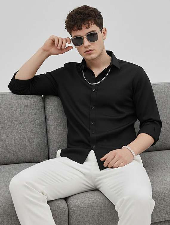 men solid collared regular fit casual shirt